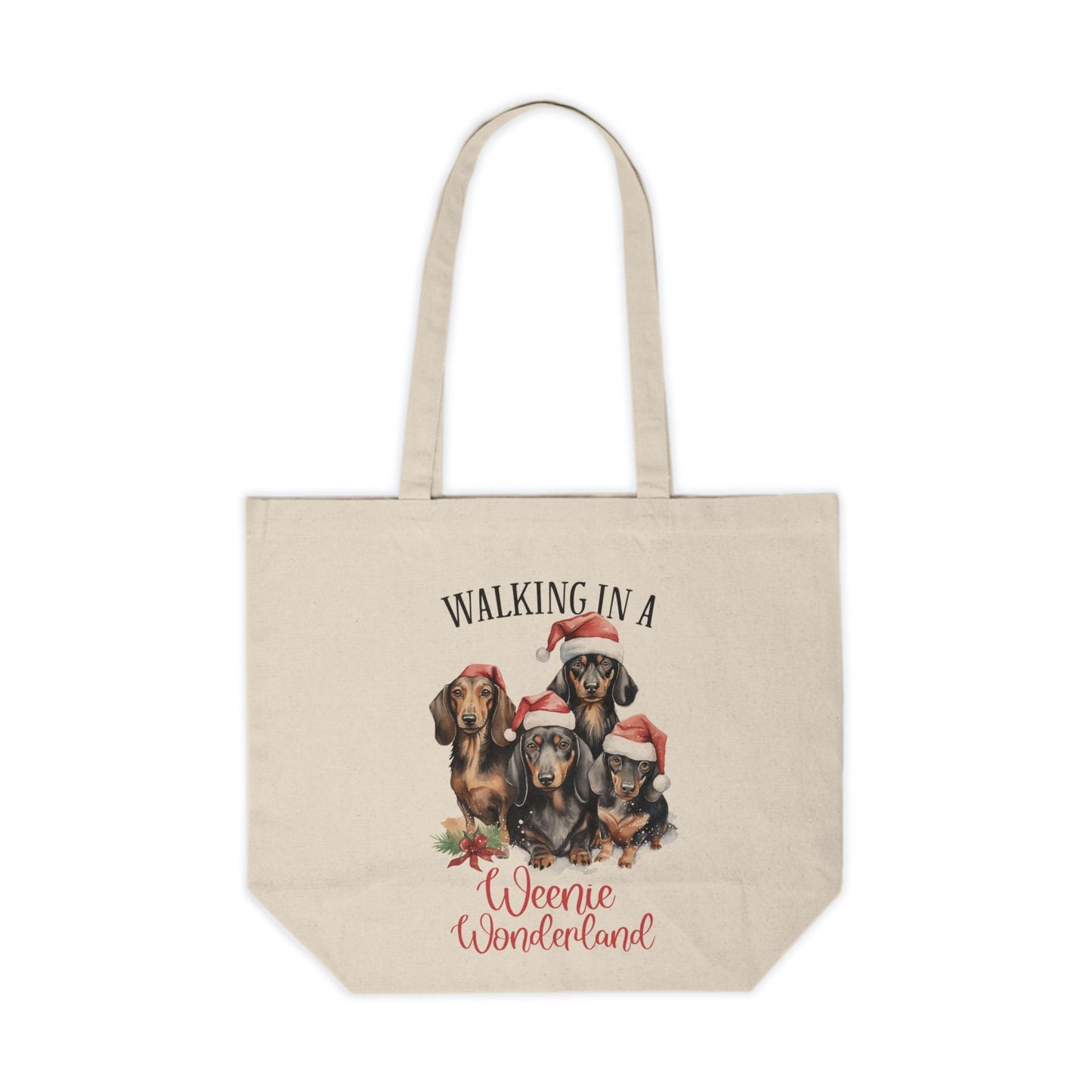 Weenie dog Christmas Canvas Shopping Tote Bag, Festive Gift for Weenie dog Lovers, Reusable Eco-Friendly humorous Design