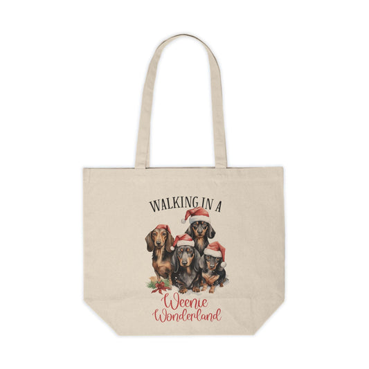 Weenie dog Christmas Canvas Shopping Tote Bag, Festive Gift for Weenie dog Lovers, Reusable Eco-Friendly humorous Design