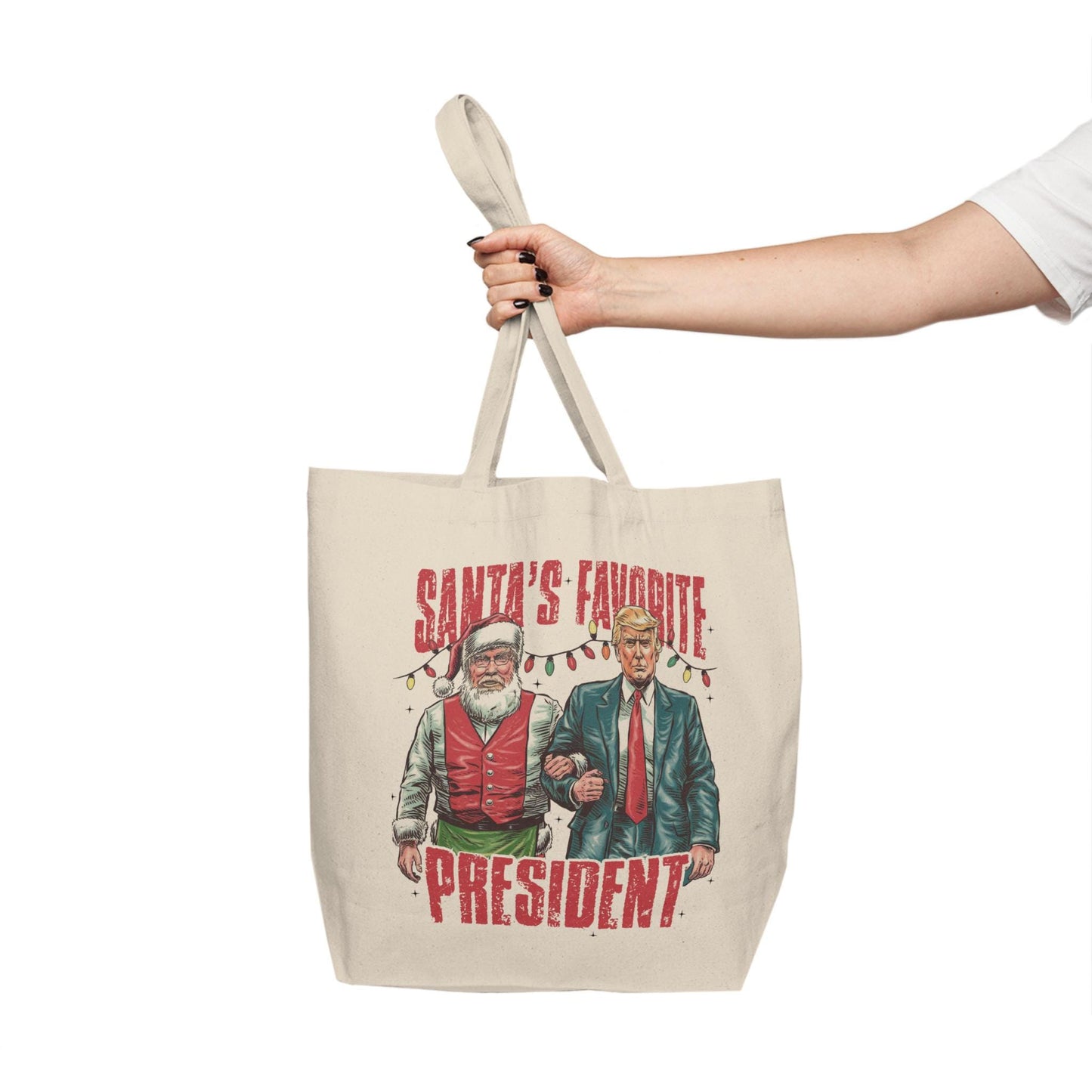 Christmas Canvas Shopping Tote Bag, Festive Gift for Holidays, Reusable Eco-Friendly Santa's Favorite President Design ,TRUMP 2024 MAGA