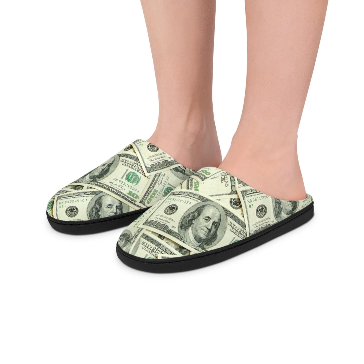 It's All About The Benjamins One Hundred Dollar Bill Money-Themed Men's Indoor Slippers - Sizes 7-14 (USA)